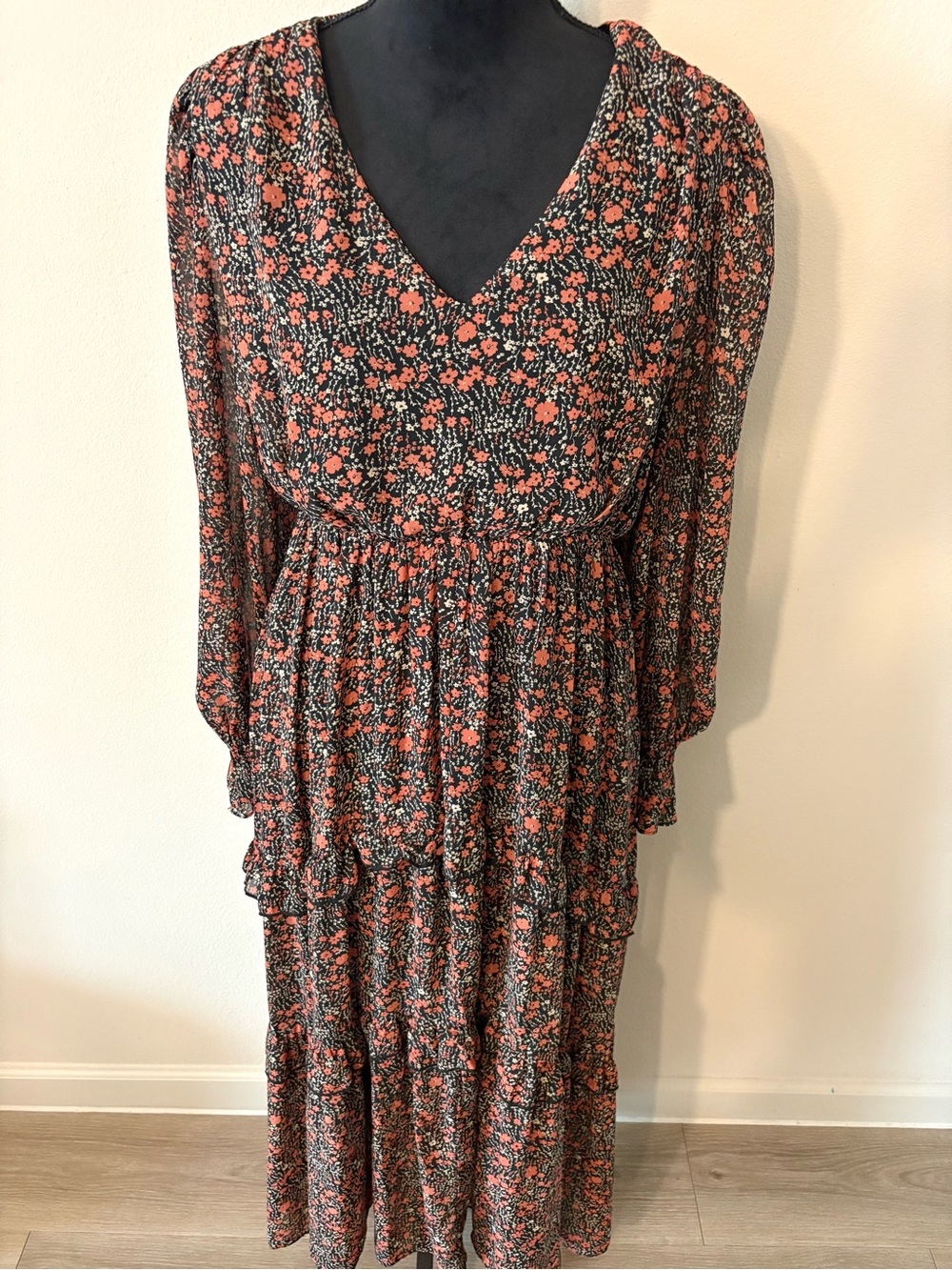 Lush Black Maxi Dress with Coral Floral Print